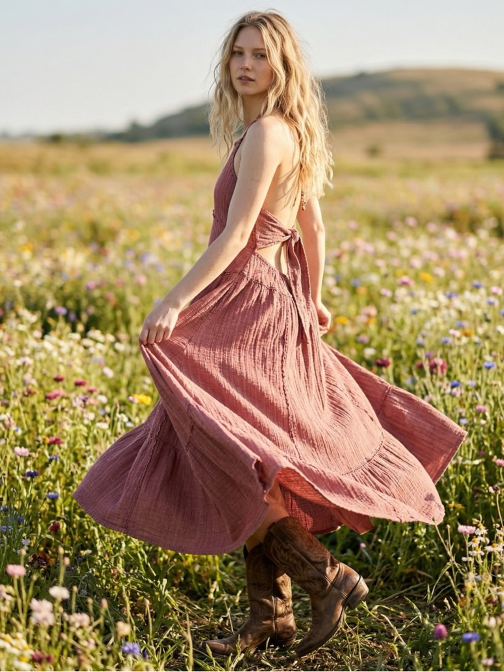 Free People Bohemian Western Mind Over Matter Midi Maxi Dress Burnt Henna Small - Picture 2 of 11